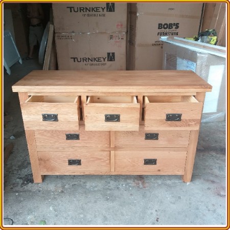 Rustic Oak : Tủ Gỗ Sồi 7 Ngăn Kéo Ngang - W125cm